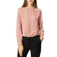 thumbnail image 6 of INSPIRE CHIC Women's Work Ruffle Trim Neckline Solid Shirt Button Decor Blouse Pink L, 6 of 7