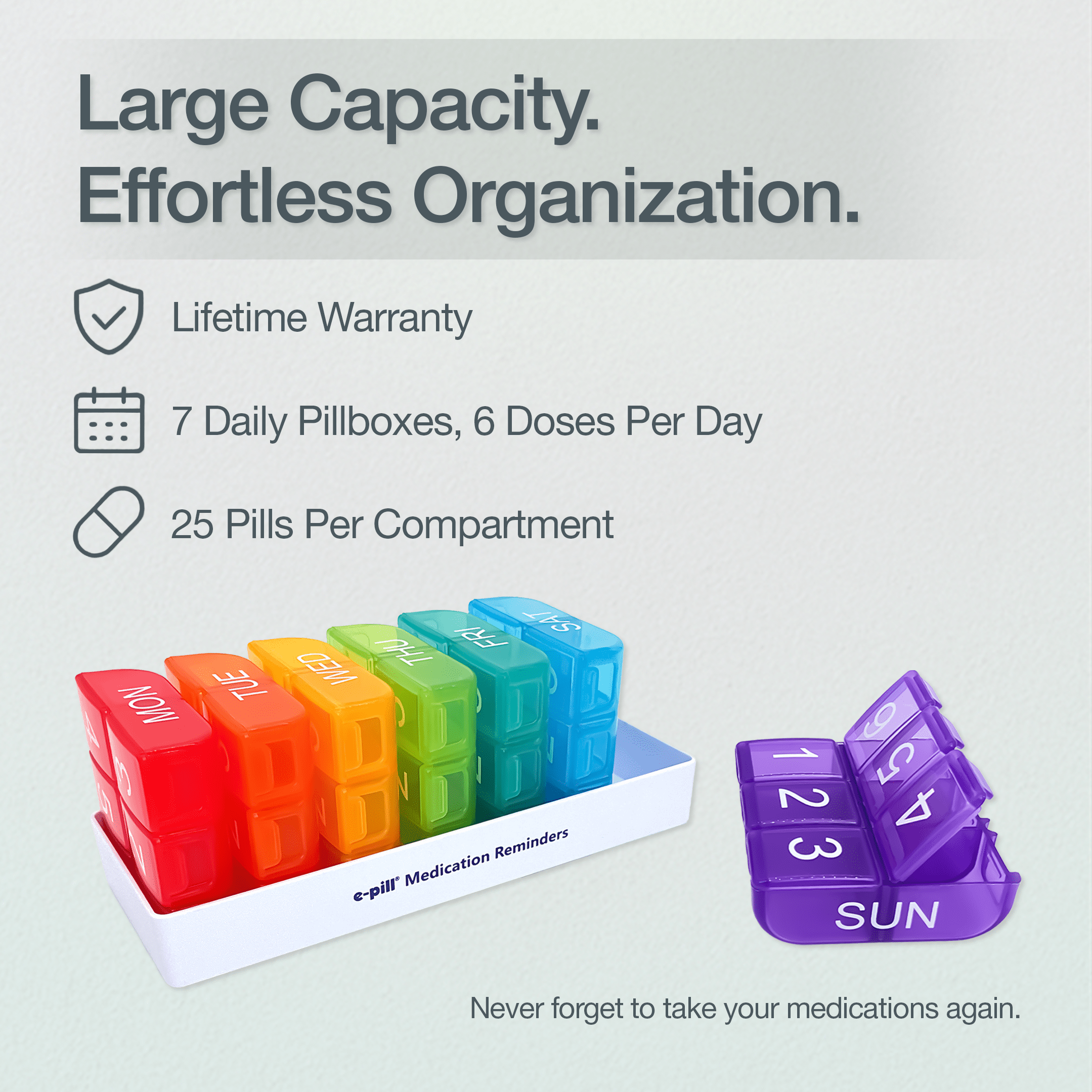 e-Pill 6 Times a Day x 7 Day Large Weekly Pill Organizer - Multicolor