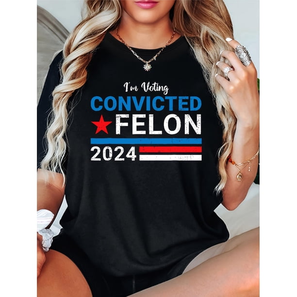 VOY A VOTAR POR UN DELINCUENTE CONVICTO 2024. Camiseta de cuello redondo con estampado de rayas azules, manga corta para primavera y verano, ropa deportiva de diario, para mujer, para adultos, hombre