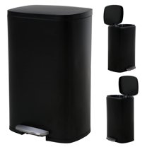 CL.HPAHKL 50 Liter / 13 Gallon Trash Can, Stainless Steel Kitchen Trash Can with Removable Inner Bucket Garbage Can with Lid Step Trash Can for Home Office, Brushed Stainless Steel Finish, Black