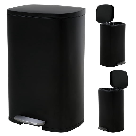 CL.HPAHKL 50 Liter / 13 Gallon Trash Can, Stainless Steel Kitchen Trash Can with Removable Inner Bucket Garbage Can with Lid Step Trash Can for Home Office, Brushed Stainless Steel Finish, Black