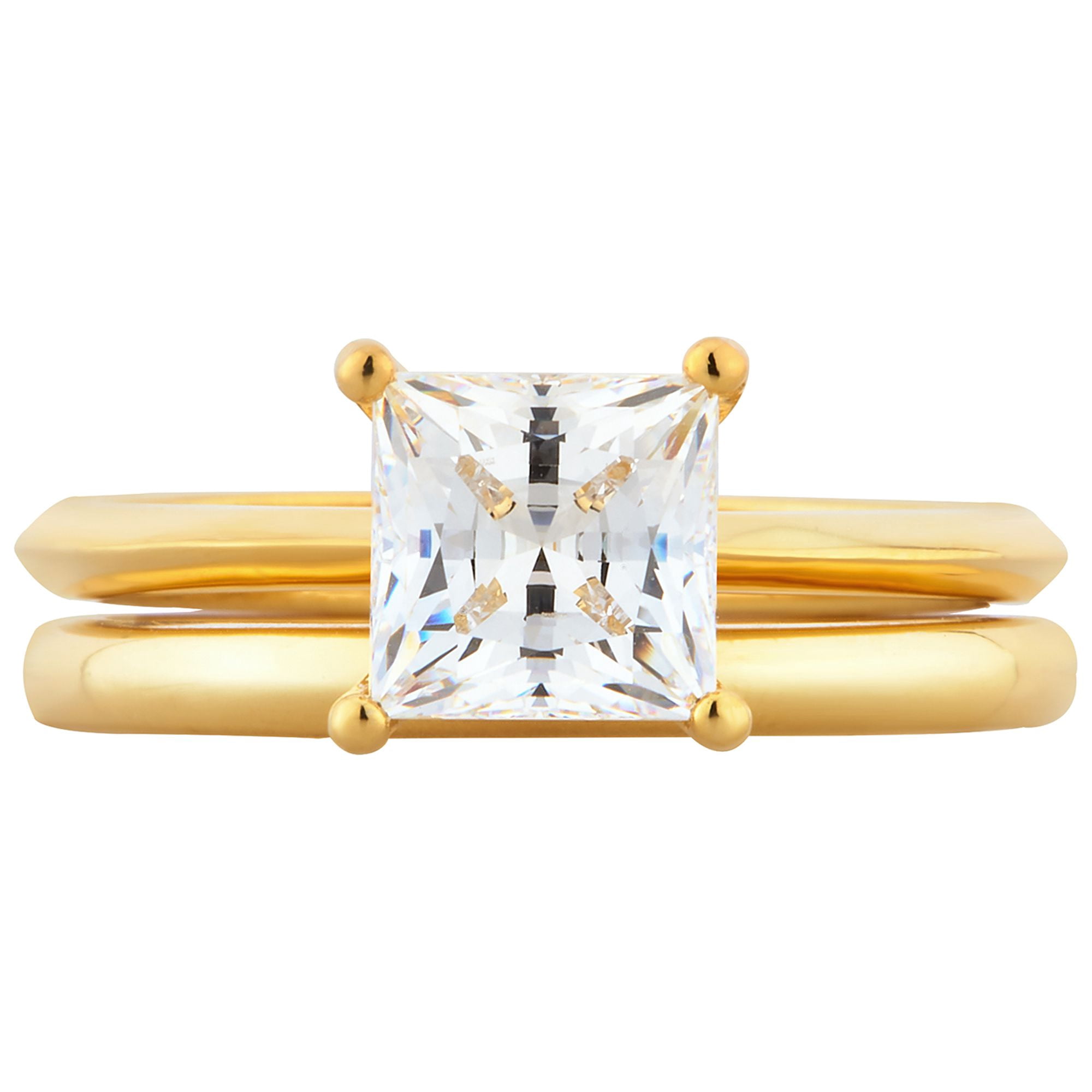 Arista 1.50 ct Square Swarovski Diamond Solitaire Women's Bridal Set in Yellow plated Sterling Silver