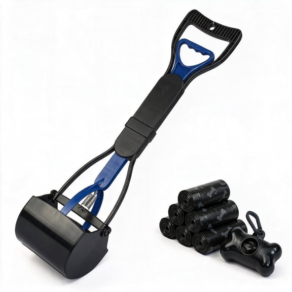 Shihaoyuan Dog Pooper Scooper with Long Handle - Includes Bone Bag Dispenser and 5 Roll Bags