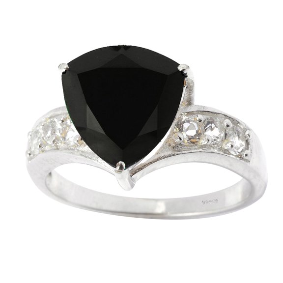 Sterling Silver with Natural Black Spinel Trillion Ring for Women