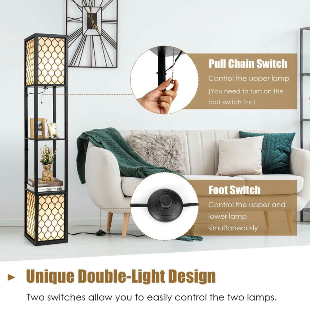 YYAo Lamp, Floor Lamp for Living Room, Modern Shelf Freestanding Floor Lamp with Double Lamp Pull Chain and Foot Switch