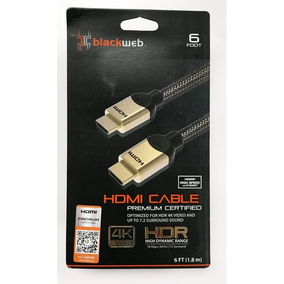 Blackweb 6ft HDMI Cable, 4K Movies and Games, Black Wire, HDTVs, DVD/Blu-ray Streaming Box 1-Piece
