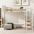 thumbnail image 3 of Full Size Loft Bed, Metal Loft Bed Frame with Upper Grid Storage Shelf & Lateral Storage Ladder, Full Bed Frame for Teens Adults, Space Saving & No Box Spring Needed, White, 3 of 9