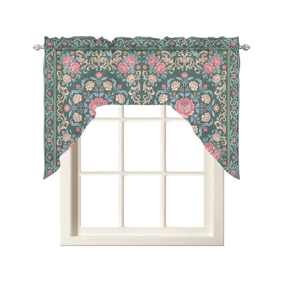 Watercolor Floral Swag Curtains for Kitchen Retro Rustic Flower Botanical Green Valances for Windows Small Window Treatment Short Topper for Cafe Bedroom Bathroom Living Room Decor 56x36 Inch