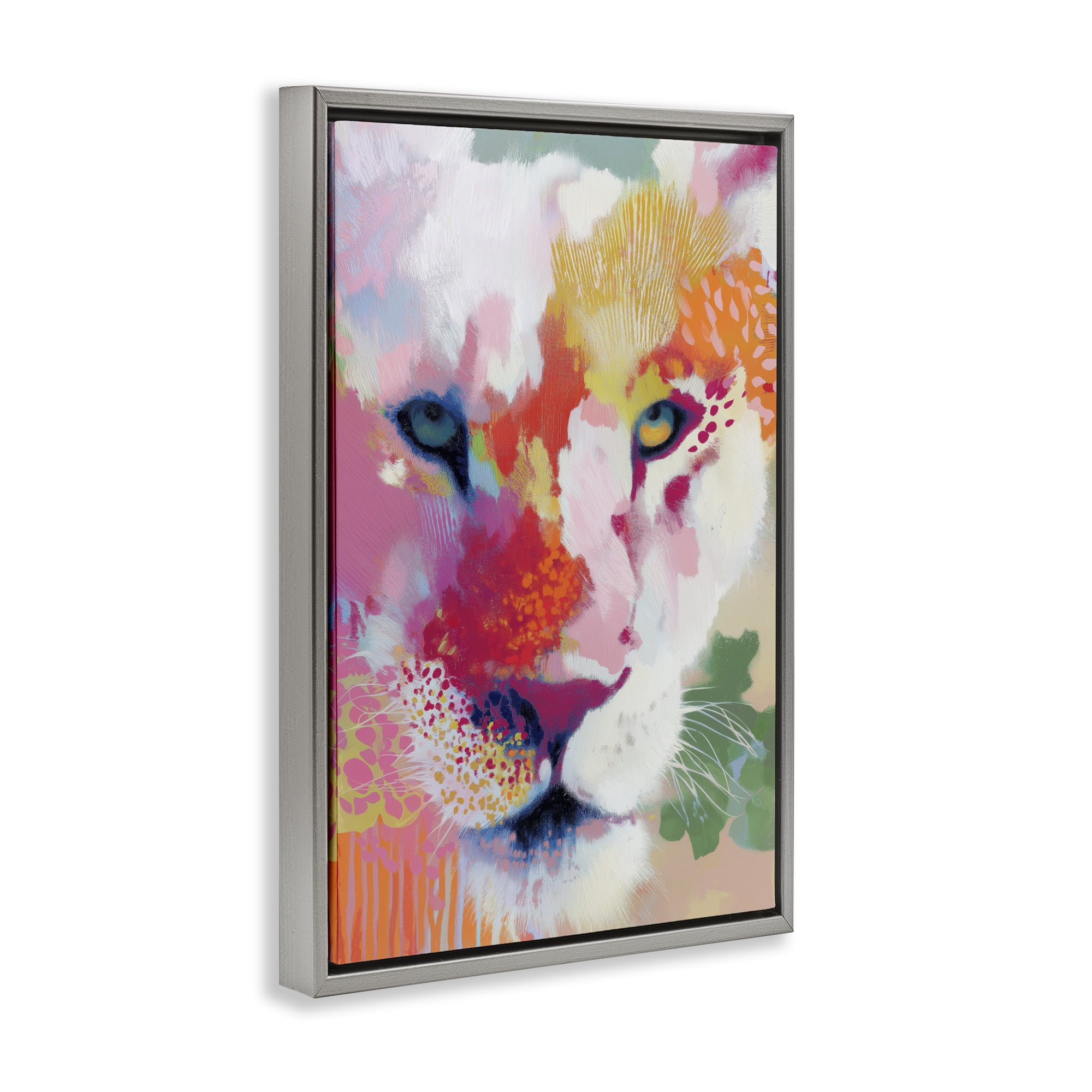 Stupell Industries Lion Eyes with Intense Gaze Gray Framed Floater Canvas Wall Art, design by Chromatic Storm Studio