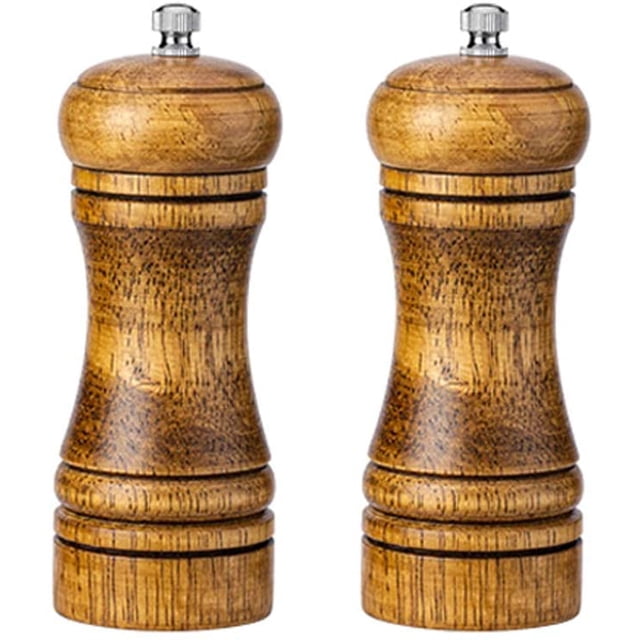 Juego de molinillo de pimienta y molinillo de sal, molinillos de sal y pimienta de madera de roble, rotor de cerámica con juego de 2 aspereza ajustable fuerte Xemadio LRWJ534-1