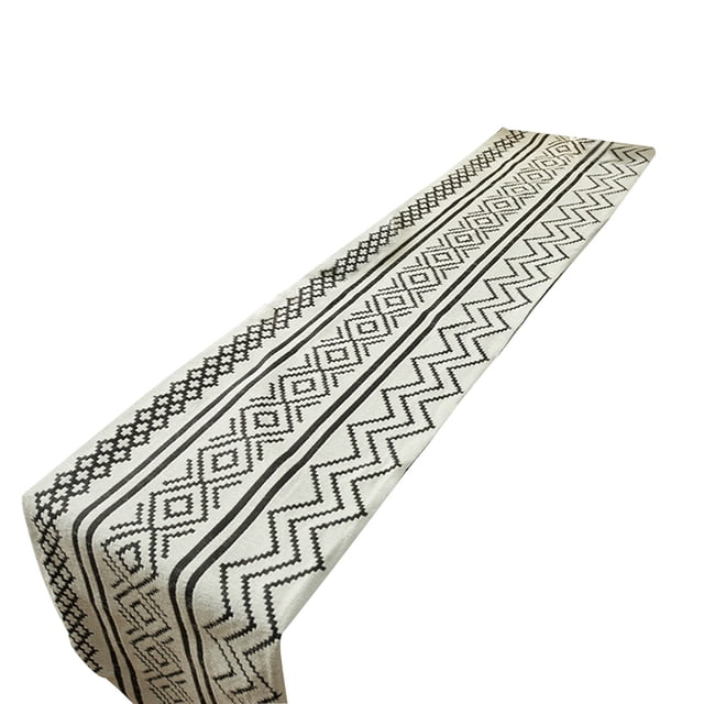White Polyester Table Runner With Geometric Lines Design For Dining Table Decor Holiday Party Wedding 70 in x 13 in