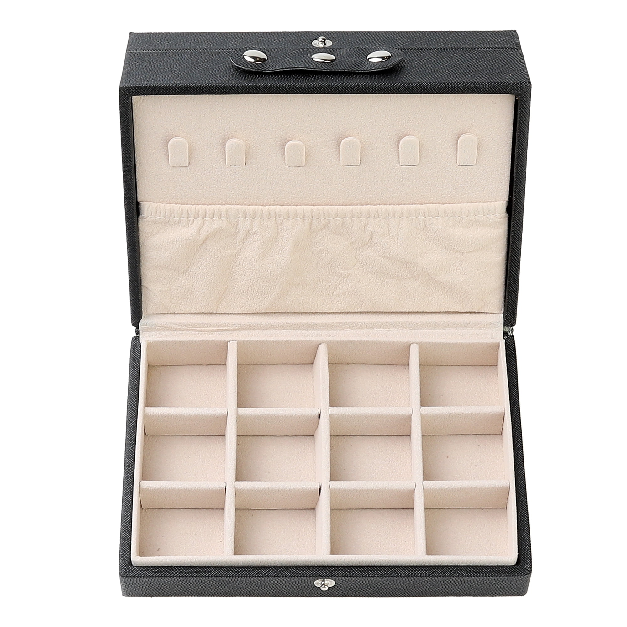 Unique Bargains 2 Layer Jewelry Box PU Leather Jewelry Case for Earring Necklace Ring Black