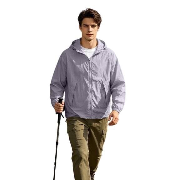 Sewkxo Men's Packable Rain Jacket Waterproof Lightweight Raincoat Rain Shell with Hood for Outdoor Hiking Golf Travel,Light Gray M