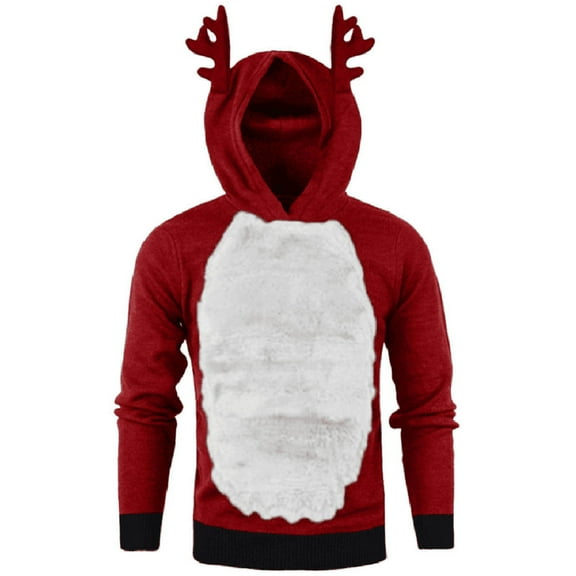 Fesfesfes Hooded Tops for Mens Velvet Christmas Antlers Hooded Color Block Sweater Jacket