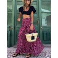 thumbnail image 4 of Womens Boho Maxi Skirt Summer Cruise Casual High Waist Flowy Long Skirt for Beach Vacation Rose Red L, 4 of 7