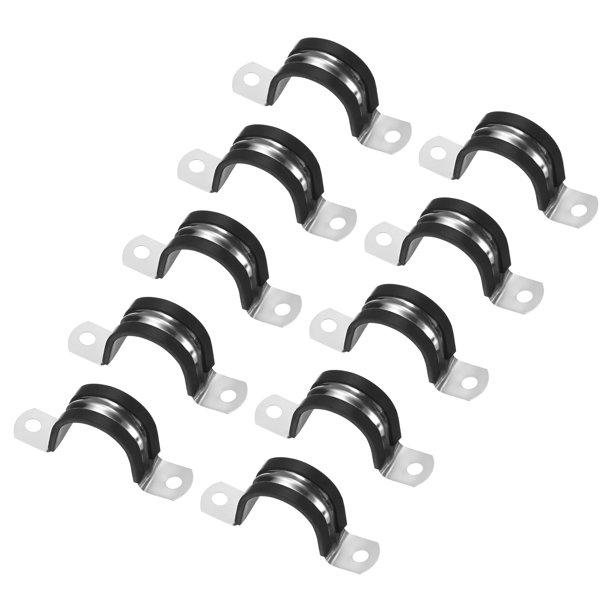 Uxcell 10 Paquete de Abrazaderas de Cable 1.06" 304 Acero Inoxidable Goma en Forma de U para Tubo