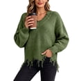 thumbnail image 2 of Fewfanhot Sweaters for Women Oversized Long Sleeve V Neck Ripped Cozy Warm Knitted Winter Pullover Sweaters, 2 of 8