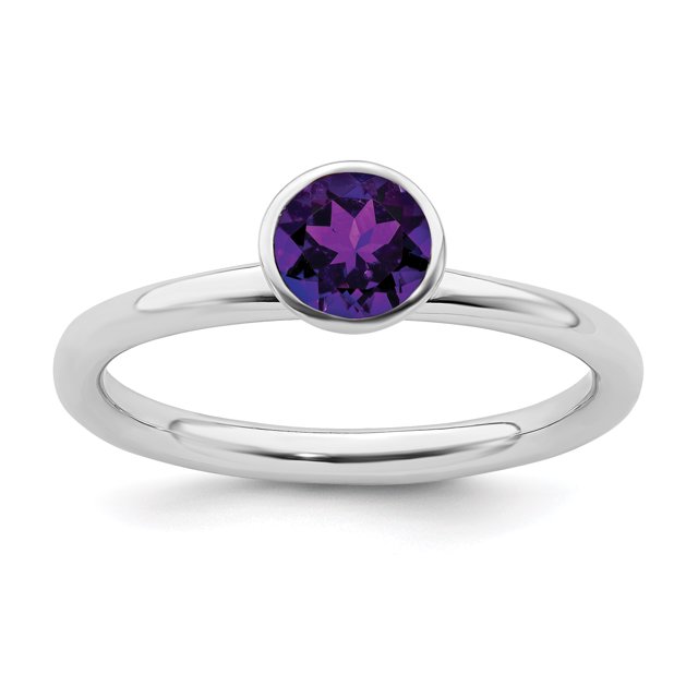 925 Sterling Silver 5mm February Stackable Ring Birthstone Gemstone Amethyst Crystal