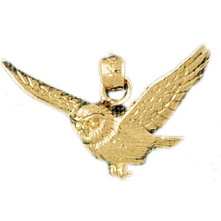 14K Yellow Gold Owl Pendant - 16 mm