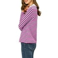 thumbnail image 5 of INSPIRE CHIC Women's Long Sleeve Top Contrast Striped Doll Collar Elastic Loop Back Casual Blouse M Fuchsia White, 5 of 9