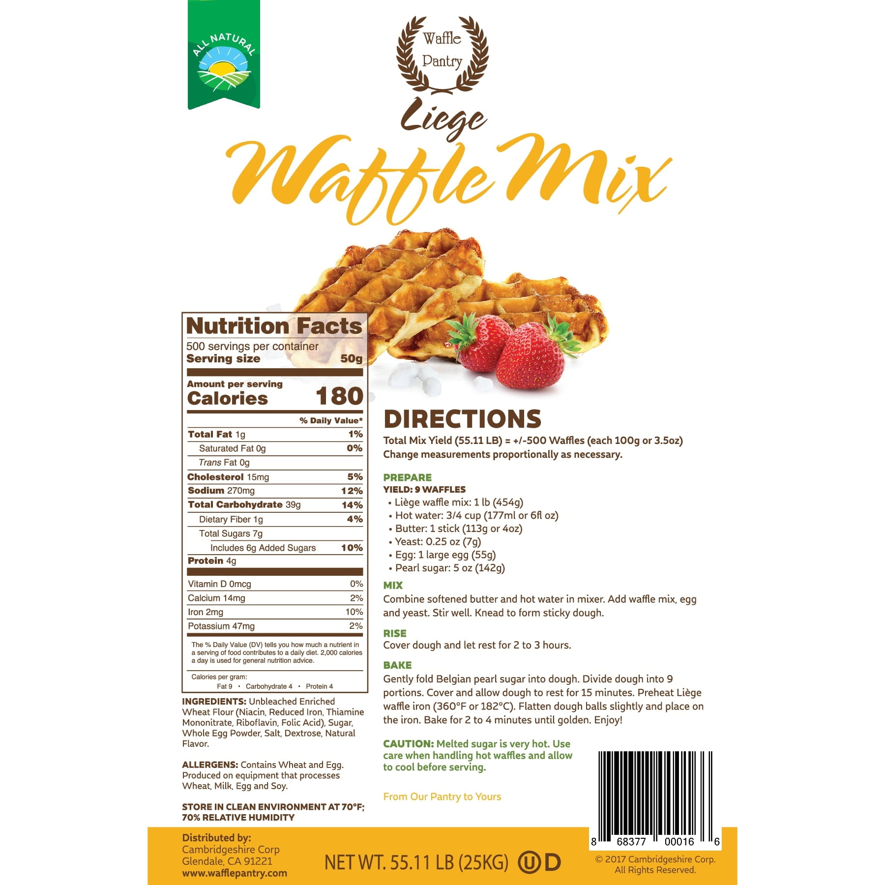 Waffle Pantry Liege Waffle Mix, 55 lb
