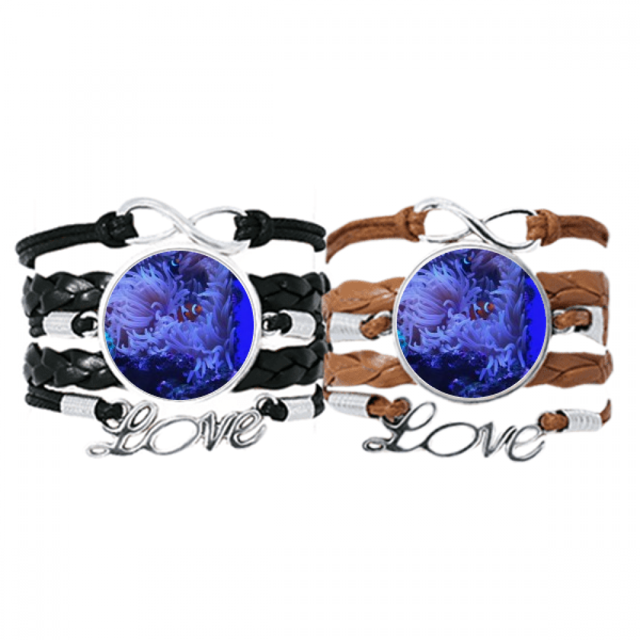 Bracelet Image Nature Anémone Océan Anémone Poisson Sangle de Main Bracelet en Cuir Double Ensemble
