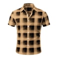 thumbnail image 4 of hlysgo Mens Plaid Button Down Shirts Short Sleeve Casual Summer Shirt Wrinkle Free Business Officewear Dress Shirts Khaki,XL, 4 of 5
