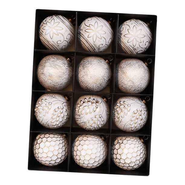 12 piezas de adornos navideños de bolas de 8 cm multiusos rústicos para decorar resistentes Oro blanco