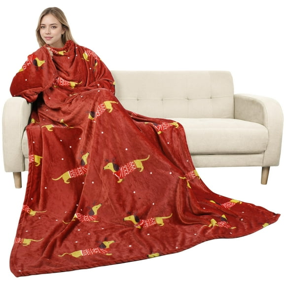 Manta portátil con estampado de perro salchicha de Navidad de Cataluña