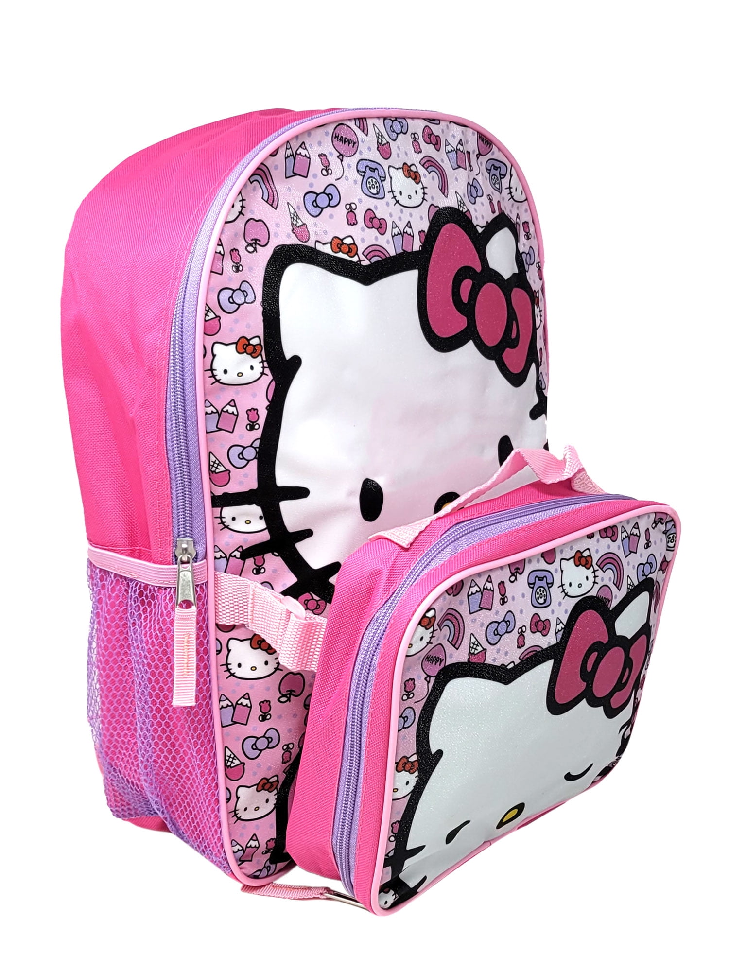 Hello Kitty 16" Backpack Rainbows w/ Detachable Insulated Lunch Bag set