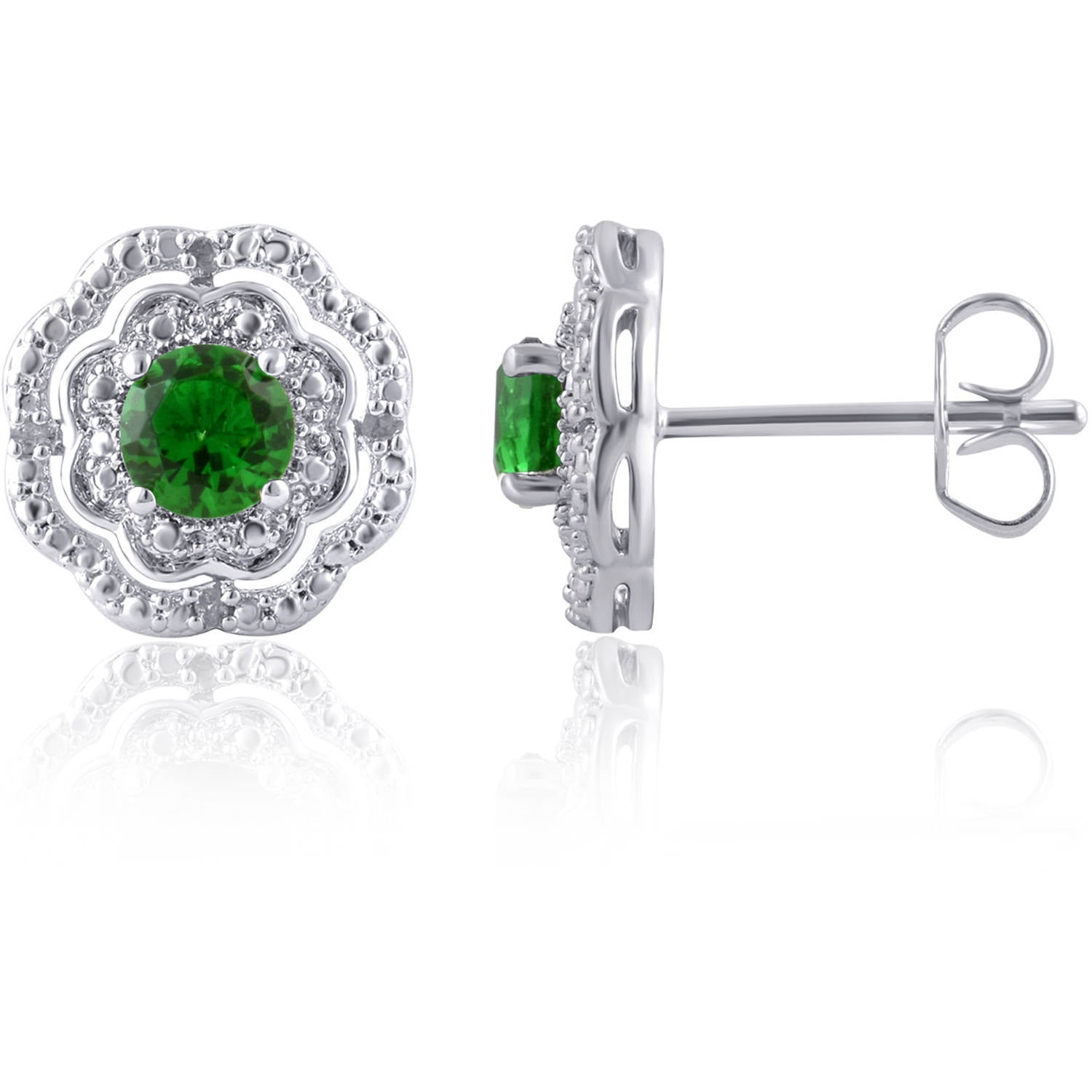 Created Emerald And Diamond Accent Silve