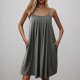 thumbnail image 3 of Camisón de mujer con bolsillos, sin mangas, con pliegues en la parte delantera, cuello redondo, 3 of 7