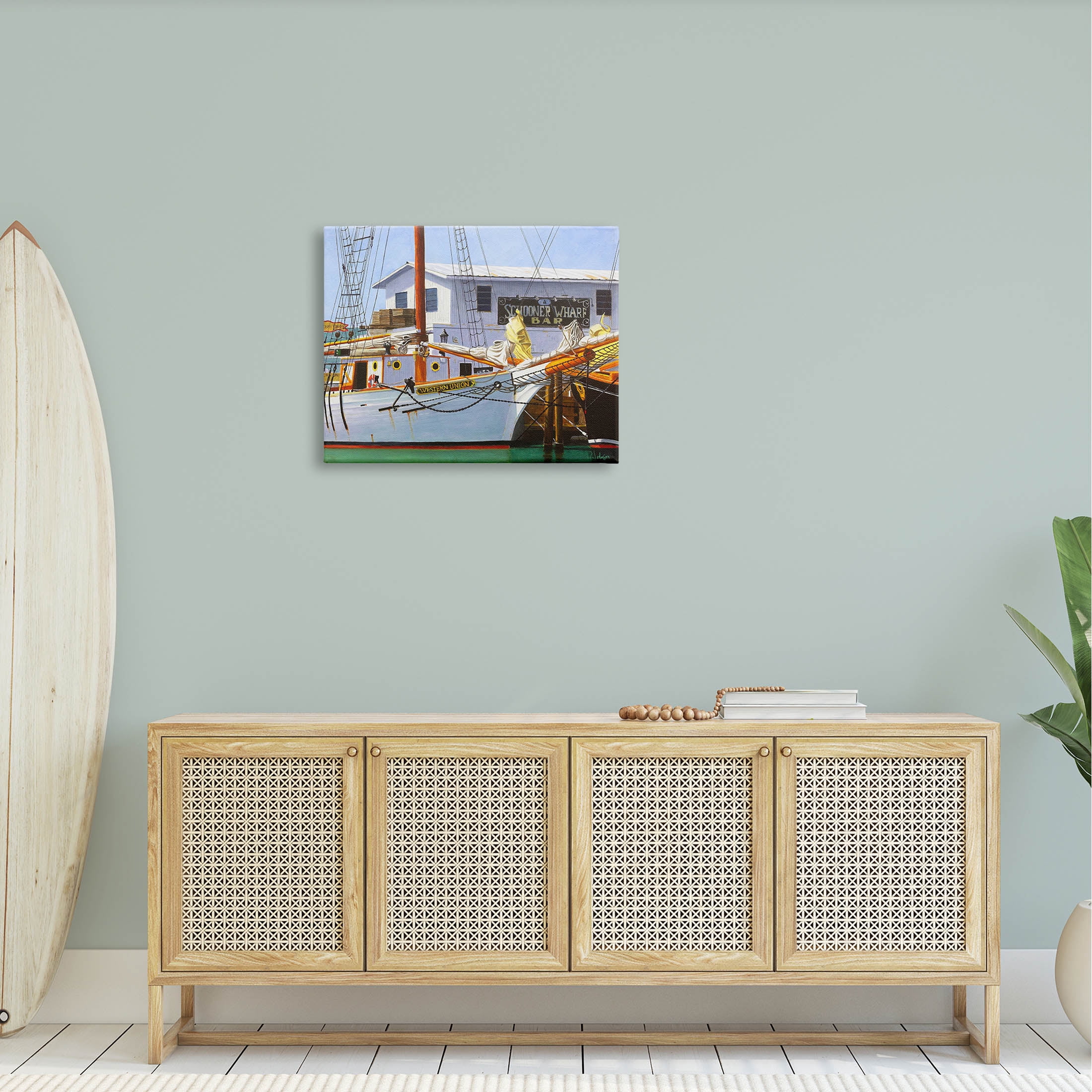 Marine Wharf Boat Dock Transportation Painting Gallery Wrapped Canvas Print Wall Art