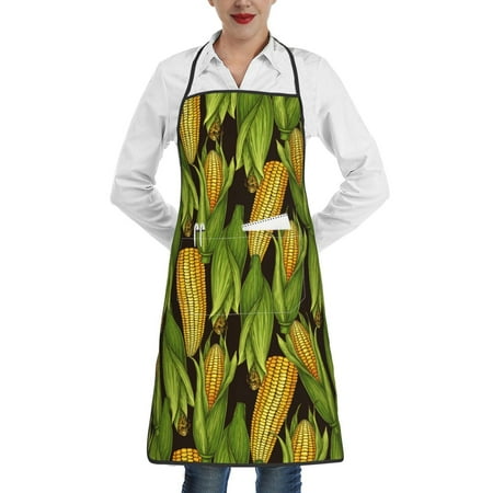 

Yiaed Corn 2 Print Kitchen Apron with Hand Wipe Pockets Big Pocket Aprons for Women with Pockets Waterproof for Cooking Baking