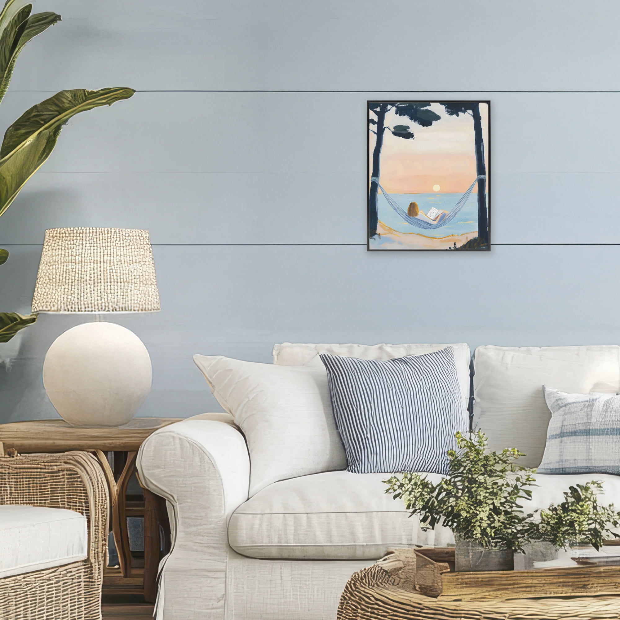 Stupell Industries Reading At Sunset in Hammock Black Framed Giclee Art, design by The Prints Vibe