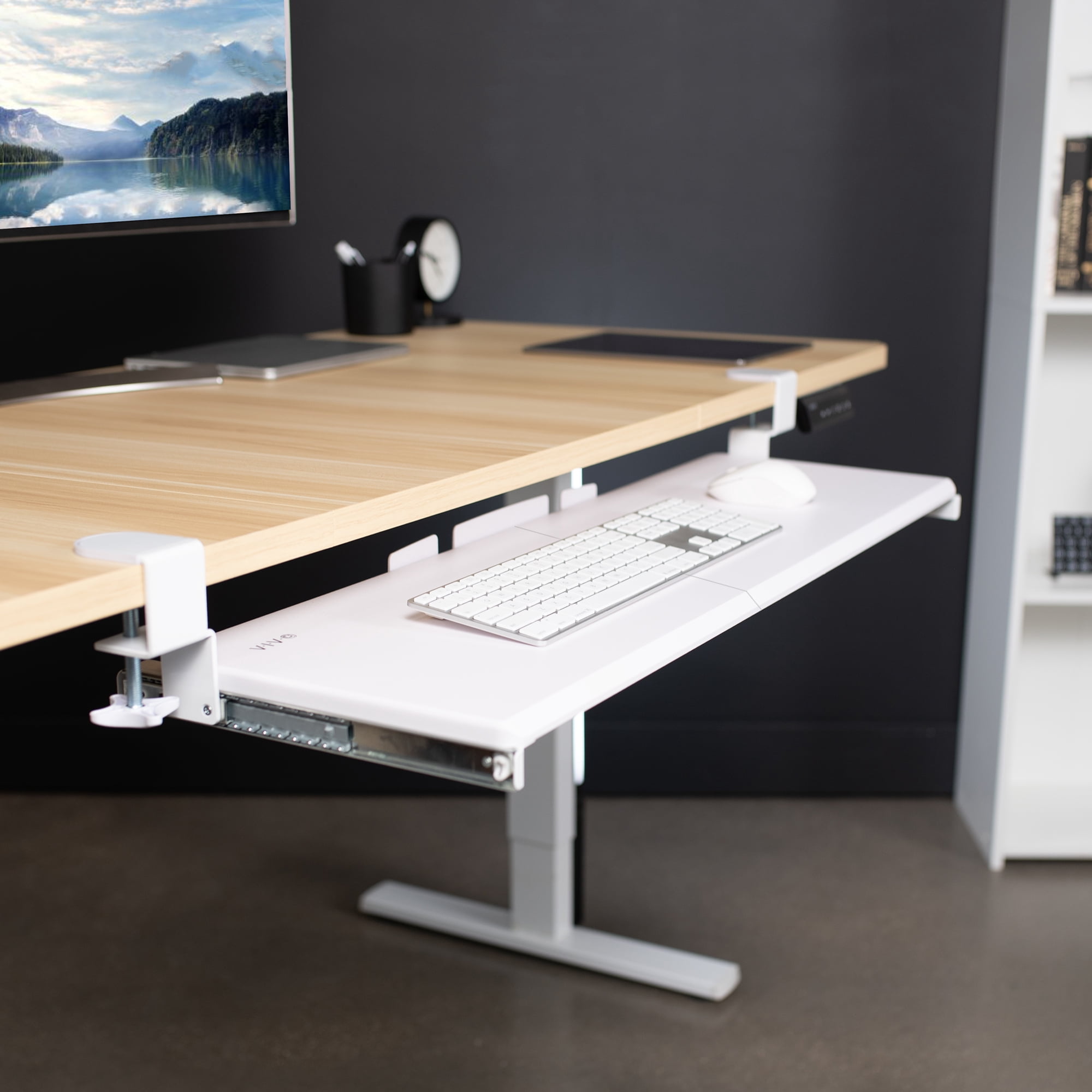 VIVO White Extra Long Clamp-on Computer Keyboard and Mouse Under Desk Slide Tray