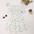 thumbnail image 2 of ZEHJUHAN Toddler Girls Summer Short Sleeve Sundress Square Neckline Tie Back A-Line Beach Dress With Matching Headband Blue flowers on white，6Y, 2 of 7