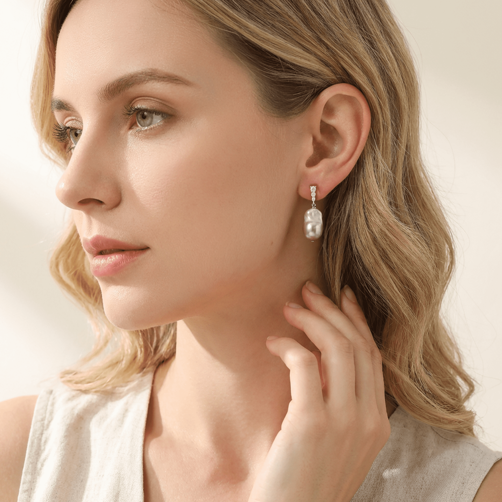YAMI 9-10mm Baroque Freshwater Purple Pearl Earrings, 925 Sterling Silver Dangle Drop Earrings with CZ, Cultured Pearl  Mother's Day Jewelry Gift for Women