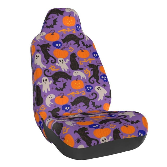Wukai Halloween Black Cats Full Set Car Seat Covers with Soft Padding Universal Auto Front Seats Protector and Cushion Mat