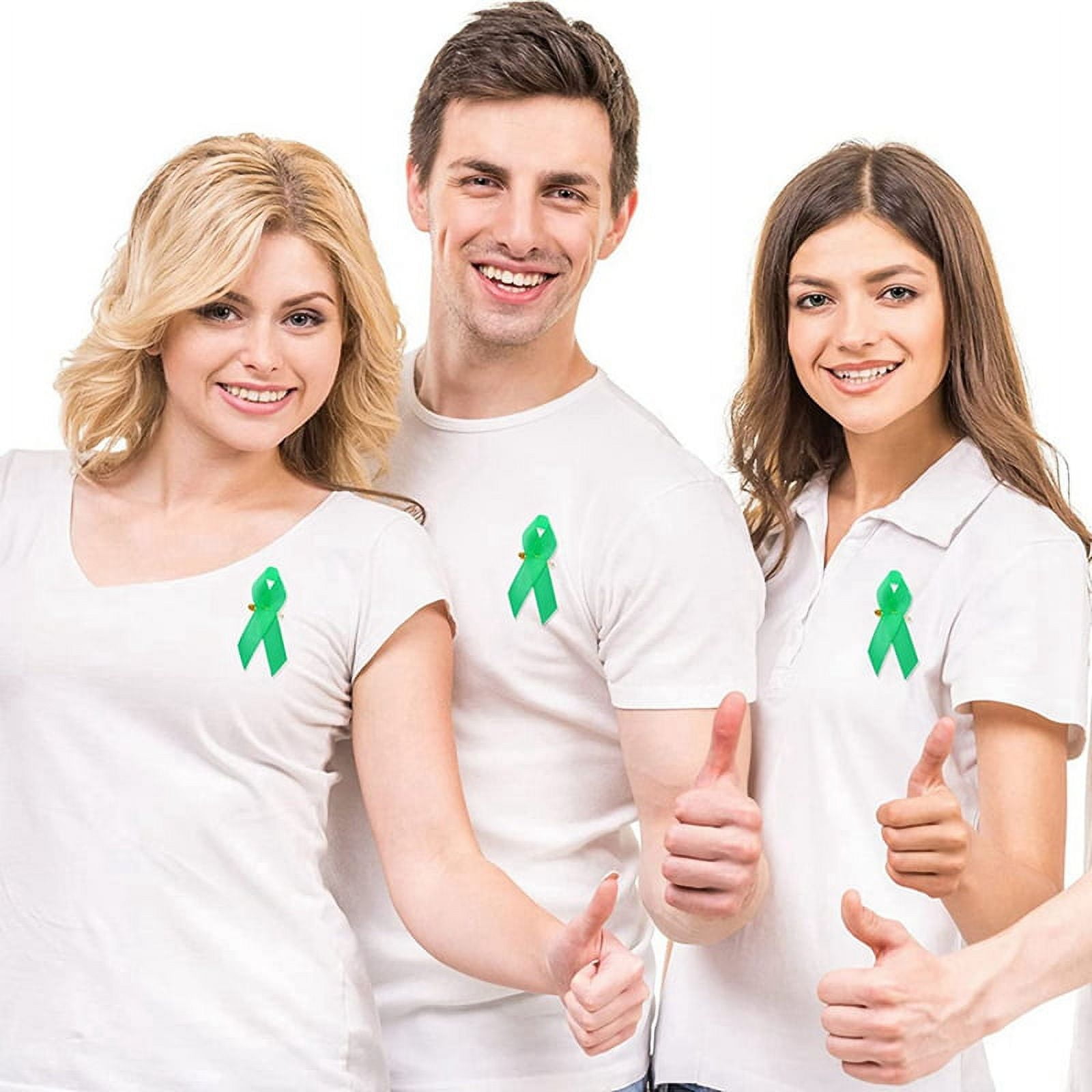 400 Pieces Awareness Ribbon Satin Ribbon Lapel Pins Fabric Ribbons with Pins for Women Men (Green)