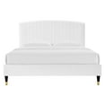 thumbnail image 5 of Platform Bed Frame, Queen Size, White, Velvet, Modern Contemporary, Bedroom Master Guest Suite Room, 5 of 5
