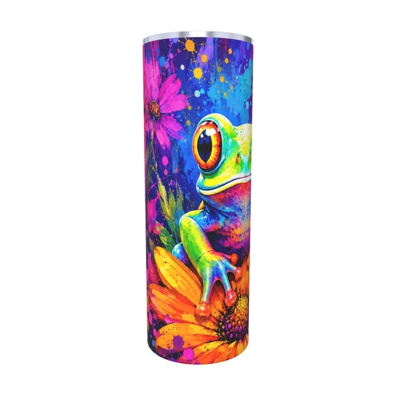 Colorful Frog Michelle Floral 20oz Insulated Tumbler with Handle and Straw Travel Coffee Cup Car Cup Gift for Women with Straw