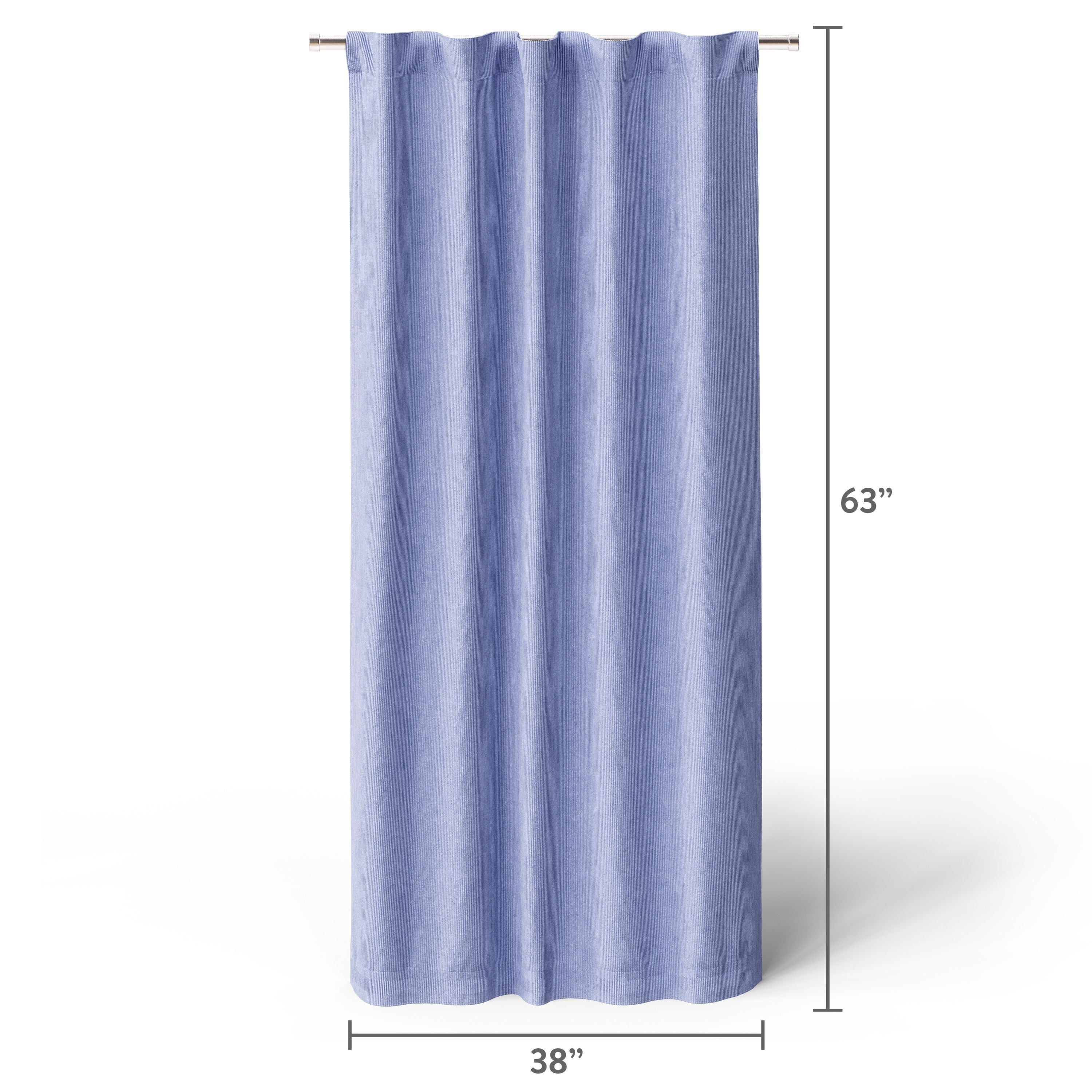 Mainstays Kids Spring Periwinkle Light Purple Solid Ribbed Corduroy Blackout Rod Pocket with Back Tabs Single Curtain Panel, Set of 1, 38" W x 63" L