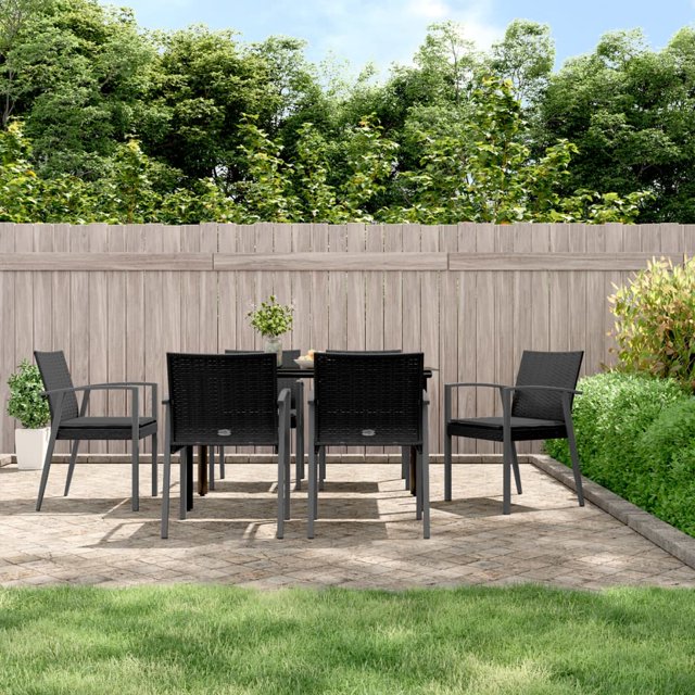 vidaXL 7 Piece Garden Dining Set with Cushions Poly Rattan and Steel