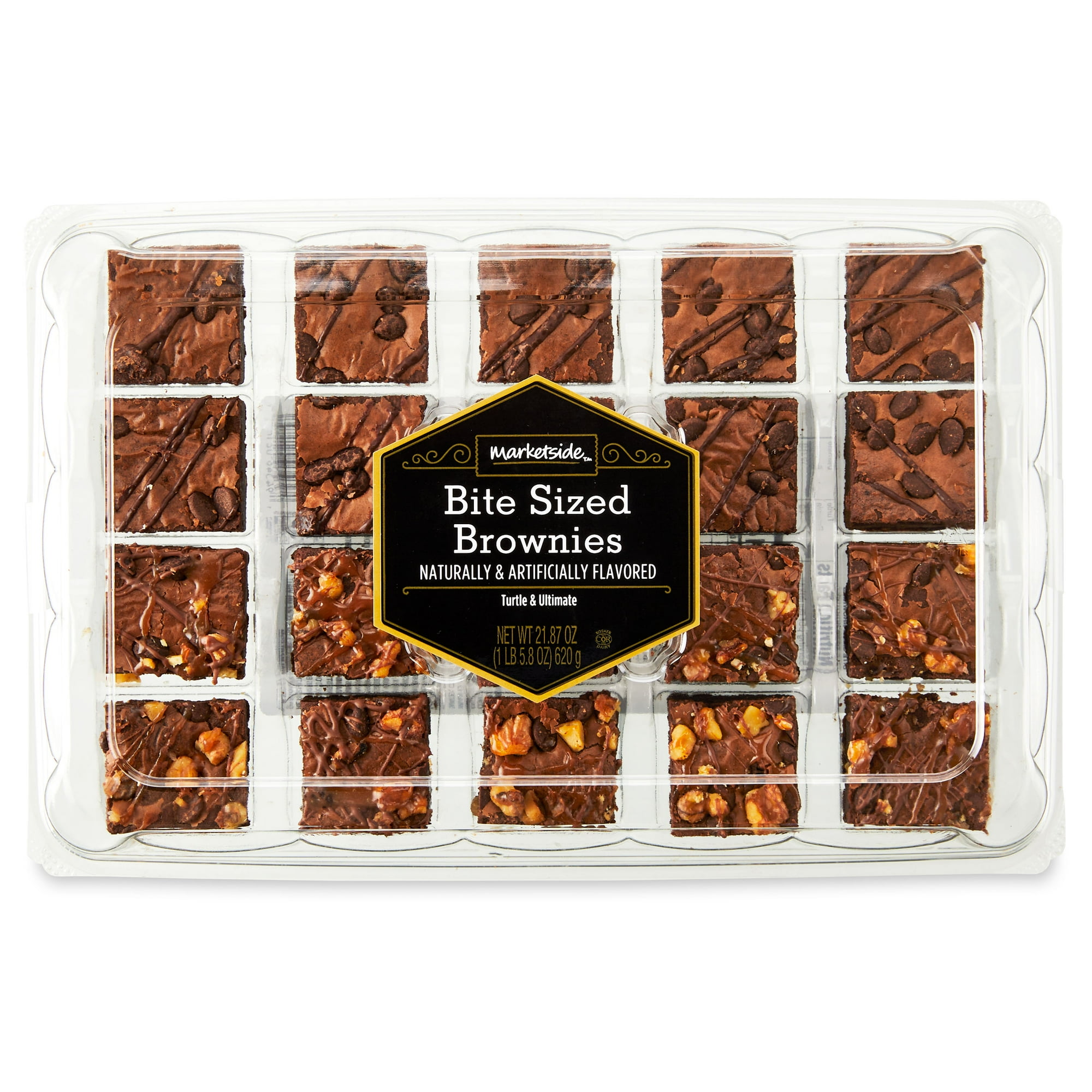 Marketside Bite Sized Turtle & Ultimate Chocolate Brownies, 21.87 oz, 20 Count (Shelf-Stable) Baked, Fudgy
