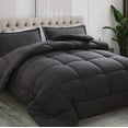thumbnail image 1 of All Season Queen Size Comforter Set 3 PCs, Premium 350GSM Soft Quilted Down Alternative Comforter+2 Pillow Shams with Corner Tabs-Machine Washable Dark Grey, Queen（88 * 88）, 1 of 6