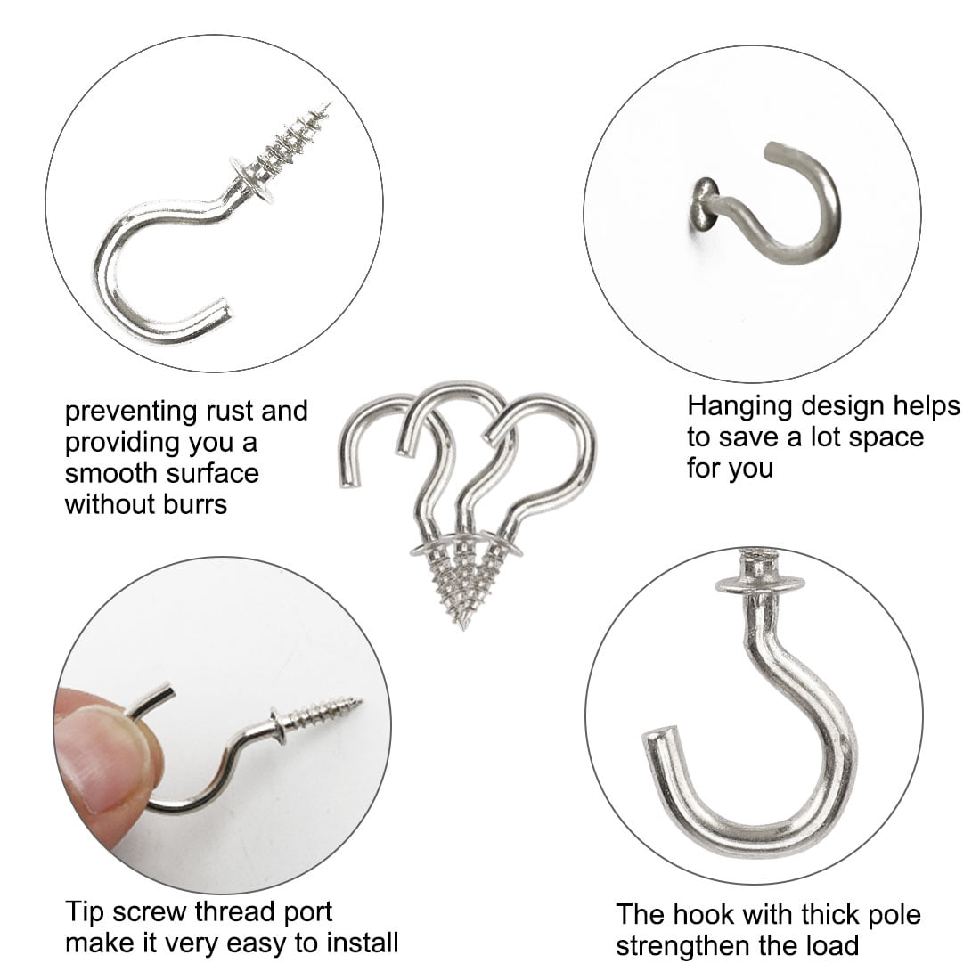 Unique Bargains 20 Pcs Cup Ceiling Hooks Screw Hanger Indoor Outdoor Silver Tone