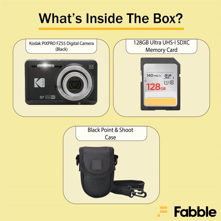 Kodak PIXPRO FZ55 Camera Bundle, Black with Case, 128GB SDXC Card