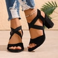thumbnail image 2 of Rokment Black High Heels Dressy Sandals for Women Ladies 2026 Summer Fashion Casual Suede Open Pointed Toe Chunky Block Heeled Ankle Strap Strappy Dress Sandals A Size 6, 2 of 7