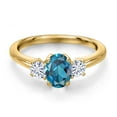 thumbnail image 3 of Gem Stone King 18K Yellow Gold Plated Silver London Blue Topaz and White Moissanite Engagement Ring for Women | 1.32 Cttw | Oval 7X5MM | Gemstone November Birthstone | Size 7, 3 of 7